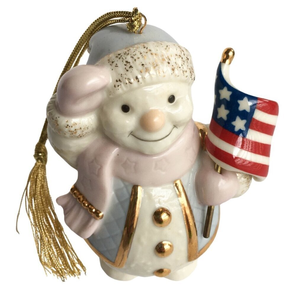 Lenox Patriotic Snowman Christmas‎ Ornament American Flag